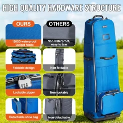 VEVOR Golf Travel Bag, Outdoors Soft-Sided Golf Travel Cover, Heavy Duty 1200D Polyester Oxford Wear-Resistant Waterproof, Padded Luggage Case with Wheels, Foldable Golf Club Storage Bag for Airline