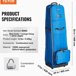 VEVOR Golf Travel Bag, Outdoors Soft-Sided Golf Travel Cover, Heavy Duty 1200D Polyester Oxford Wear-Resistant Waterproof, Padded Luggage Case with Wheels, Foldable Golf Club Storage Bag for Airline