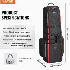 VEVOR Golf Travel Bag, Outdoors Soft-Sided Golf Travel Cover, Heavy Duty 1800D Polyester Oxford Wear-Resistant Waterproof, Padded Luggage Case with Wheels, Foldable Golf Club Storage Bag for Airline