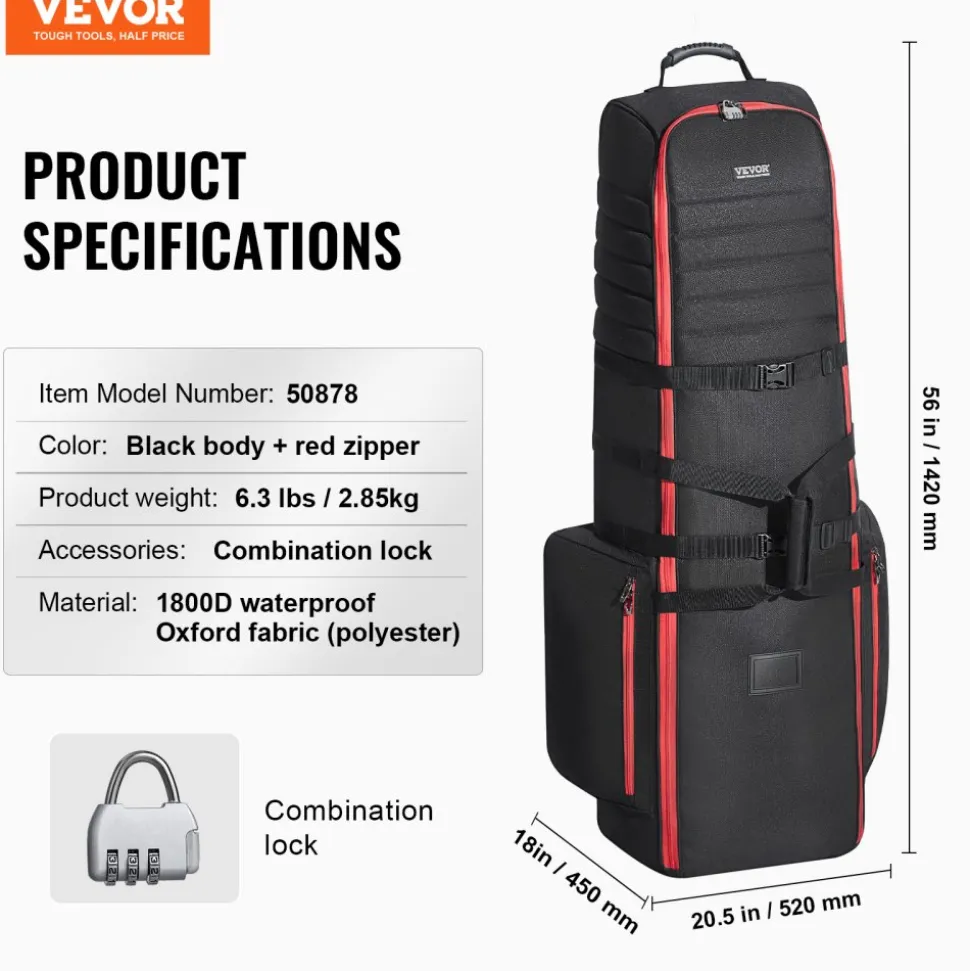 VEVOR Golf Travel Bag, Outdoors Soft-Sided Golf Travel Cover, Heavy Duty 1800D Polyester Oxford Wear-Resistant Waterproof, Padded Luggage Case with Wheels, Foldable Golf Club Storage Bag for Airline