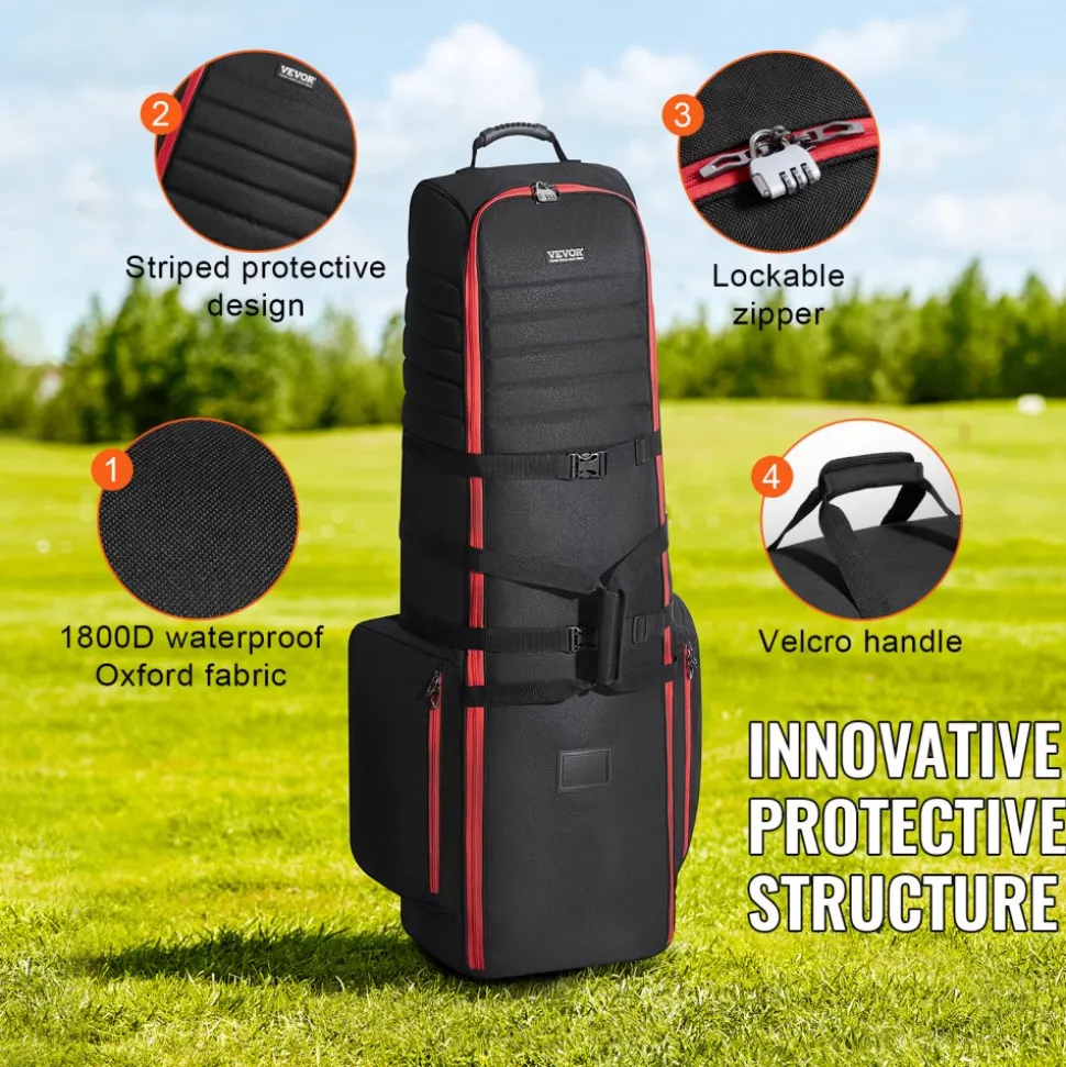 VEVOR Golf Travel Bag, Outdoors Soft-Sided Golf Travel Cover, Heavy Duty 1800D Polyester Oxford Wear-Resistant Waterproof, Padded Luggage Case with Wheels, Foldable Golf Club Storage Bag for Airline