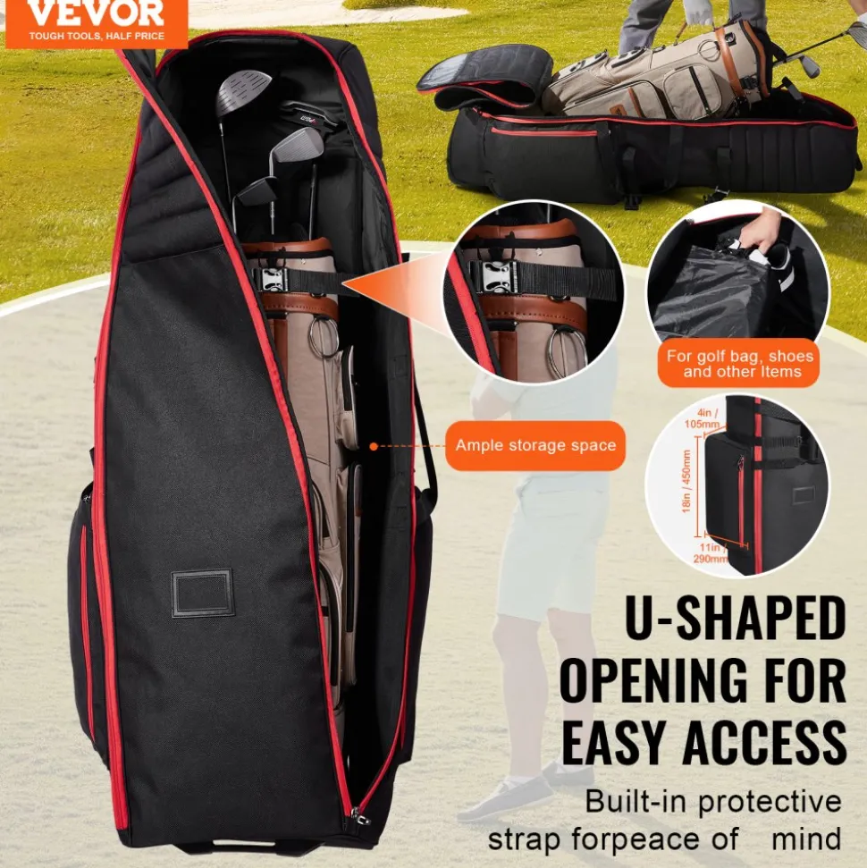 VEVOR Golf Travel Bag, Outdoors Soft-Sided Golf Travel Cover, Heavy Duty 1800D Polyester Oxford Wear-Resistant Waterproof, Padded Luggage Case with Wheels, Foldable Golf Club Storage Bag for Airline