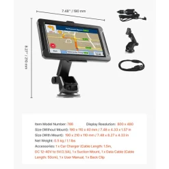 VEVOR GPS Navigator for Car, 7 inch Touch Screen 16GB GPS Navigation System with Built-in Dash Cam, Voice Turn-by-Turn Guidance, Speed and Red Light Warning, Custom Truck Routing, for Car Truck RV