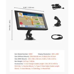VEVOR GPS Navigator for Car, 9 inch Touch Screen 16GB GPS Navigation System with Built-in Dash Cam, Voice Turn-by-Turn Guidance, Speed and Red Light Warning, Custom Truck Routing, for Car Truck RV