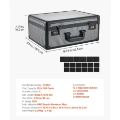 VEVOR Graded Card Case 3 Row 150 PSA Slab Storage Box with Secure Lock, Baseball Sports Trading Cards Holder Collector with 12 Dividers, Key, Holds 100 SGC 80 BGS 500 Top Loaders & 999+ Loose Cards