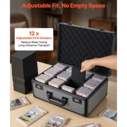 VEVOR Graded Card Case 3 Row 150 PSA Slab Storage Box with Secure Lock, Baseball Sports Trading Cards Holder Collector with 12 Dividers, Key, Holds 100 SGC 80 BGS 500 Top Loaders & 999+ Loose Cards