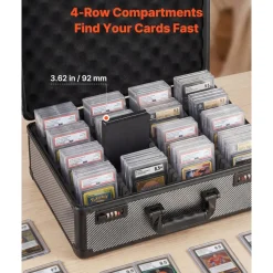 VEVOR Graded Card Case 3 Row 150 PSA Slab Storage Box with Secure Lock, Baseball Sports Trading Cards Holder Collector with 12 Dividers, Key, Holds 100 SGC 80 BGS 500 Top Loaders & 999+ Loose Cards