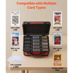 VEVOR Graded Card Case 3 Row 96 PSA Slab Storage Box with Secure Lock, Baseball Sports Trading Cards Holder Collector with 12 Dividers, Key, Holds 76 SGC 68 BGS 348 Top Loaders and 999+ Loose Cards