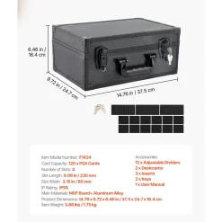 VEVOR Graded Card Case 3 Row 180 PSA Slab Storage Box with Mechanical Lock, Baseball Sports Trading Cards Holder Collector with 12 Dividers, Holds 120 SGC 100 BGS 520 Top Loaders & 999+ Loose Cards