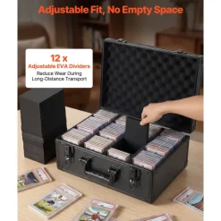 VEVOR Graded Card Case 3 Row 180 PSA Slab Storage Box with Mechanical Lock, Baseball Sports Trading Cards Holder Collector with 12 Dividers, Holds 120 SGC 100 BGS 520 Top Loaders & 999+ Loose Cards