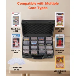 VEVOR Graded Card Case 3 Row 180 PSA Slab Storage Box with Mechanical Lock, Baseball Sports Trading Cards Holder Collector with 12 Dividers, Holds 120 SGC 100 BGS 520 Top Loaders & 999+ Loose Cards