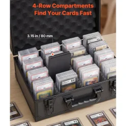 VEVOR Graded Card Case 3 Row 180 PSA Slab Storage Box with Mechanical Lock, Baseball Sports Trading Cards Holder Collector with 12 Dividers, Holds 120 SGC 100 BGS 520 Top Loaders & 999+ Loose Cards