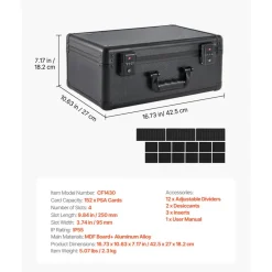 VEVOR Graded Card Case 4 Row 152 PSA Slab Storage Box TSA Approved Lock, Baseball Sports Trading Cards Holder Collector, with 12 Dividers, Holds 120 SGC 100 BGS 550 Top Loaders & 999+ Loose Cards
