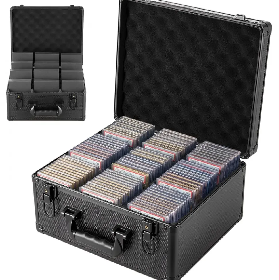 VEVOR Graded Card Case 3 Row 180 PSA Slab Storage Box with Secure Lock, Baseball Sports Trading Cards Holder Collector with 12 Dividers, Key, Holds 120 SGC 100 BGS 520 Top Loaders & 999+ Loose Cards