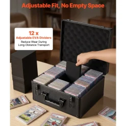 VEVOR Graded Card Case 3 Row 180 PSA Slab Storage Box with Secure Lock, Baseball Sports Trading Cards Holder Collector with 12 Dividers, Key, Holds 120 SGC 100 BGS 520 Top Loaders & 999+ Loose Cards