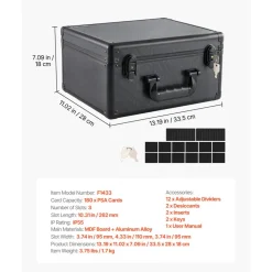 VEVOR Graded Card Case 3 Row 180 PSA Slab Storage Box with Secure Lock, Baseball Sports Trading Cards Holder Collector with 12 Dividers, Key, Holds 120 SGC 100 BGS 520 Top Loaders & 999+ Loose Cards
