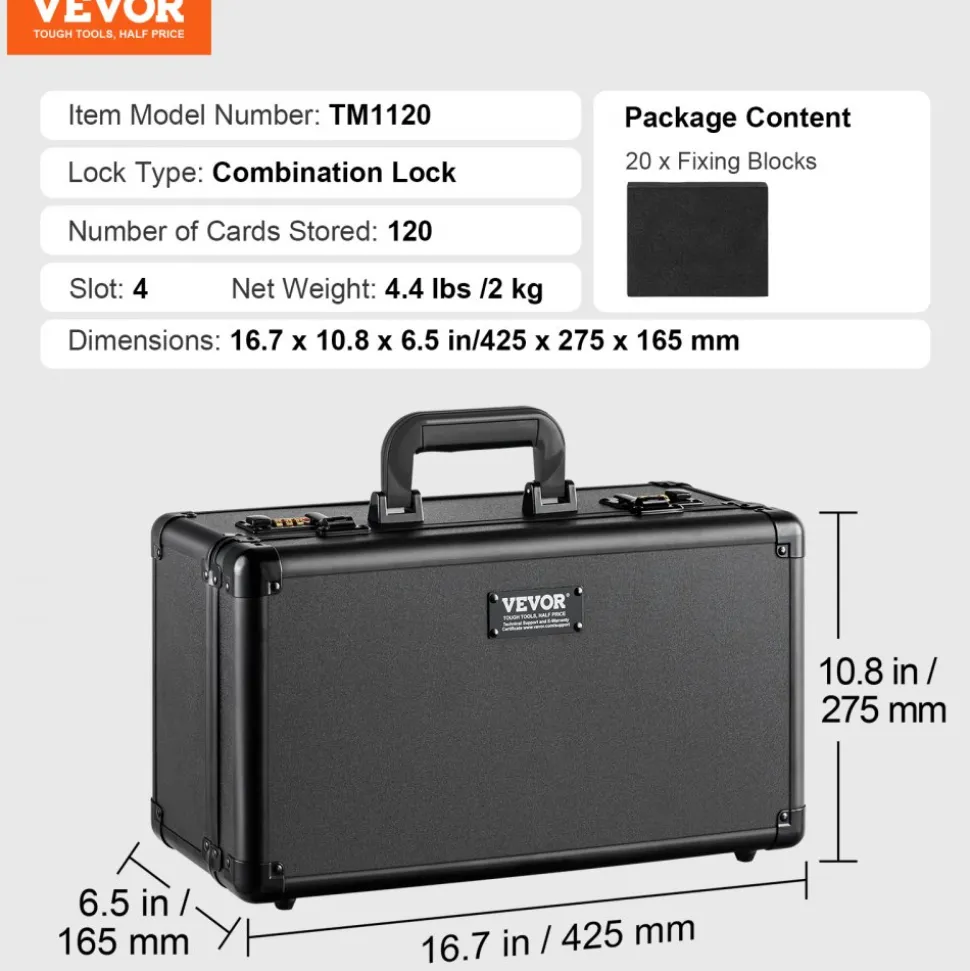 VEVOR Graded Card Storage Box, 4 Slots, Graded Sports Cards Holder Carrying Case with Coded Lock Foam Dividers, for 120 PSA Graded Cards 84 BGS Cards 96 SGC Cards 428 Top Loaders or 999+ Loose Cards