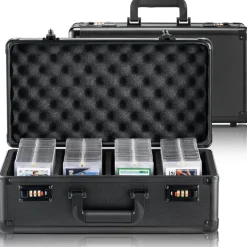 VEVOR Graded Card Storage Box, 4 Slots, Graded Sports Cards Holder Carrying Case with Coded Lock Foam Dividers, for 120 PSA Graded Cards 84 BGS Cards 96 SGC Cards 428 Top Loaders or 999+ Loose Cards