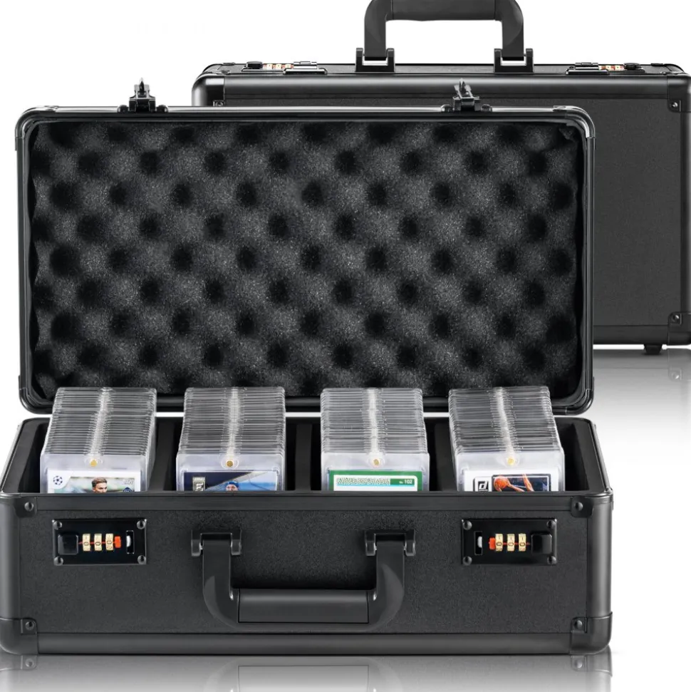 VEVOR Graded Card Storage Box, 4 Slots, Graded Sports Cards Holder Carrying Case with Coded Lock Foam Dividers, for 120 PSA Graded Cards 84 BGS Cards 96 SGC Cards 428 Top Loaders or 999+ Loose Cards