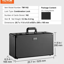 VEVOR Graded Card Storage Box, 5 Slots, Graded Sports Cards Holder Carrying Case with Coded Lock Foam Dividers, for 162 PSA Graded Cards 115 BGS Cards 130 SGC Cards 585 Top Loaders or 999+ Loose Cards