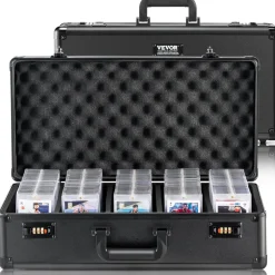 VEVOR Graded Card Storage Box, 5 Slots, Graded Sports Cards Holder Carrying Case with Coded Lock Foam Dividers, for 162 PSA Graded Cards 115 BGS Cards 130 SGC Cards 585 Top Loaders or 999+ Loose Cards