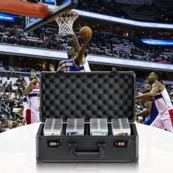 VEVOR Graded Card Storage Box, 4 Slots, Graded Sports Cards Holder Carrying Case with Coded Lock Foam Dividers, for 108 PSA Graded Cards 76 BGS Cards 84 SGC Cards 388 Top Loaders or 999+ Loose Cards
