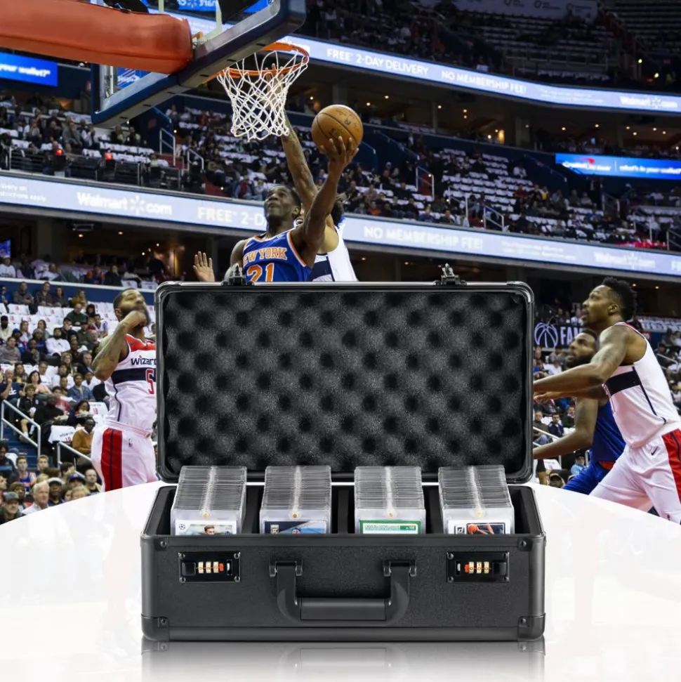 VEVOR Graded Card Storage Box, 4 Slots, Graded Sports Cards Holder Carrying Case with Coded Lock Foam Dividers, for 108 PSA Graded Cards 76 BGS Cards 84 SGC Cards 388 Top Loaders or 999+ Loose Cards