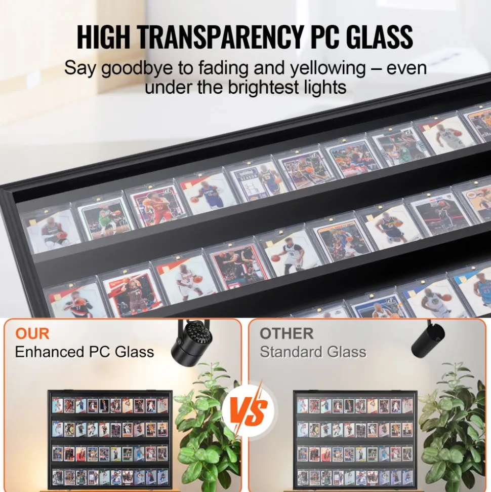 VEVOR 36 Graded Sports Card Display Case, 30.5x24.3x2.1 in, Baseball Card Display Frame with 98% UV Protection Clear View PC Glass, Lockable Wall Cabinet for Football Basketball Hockey Trading Card