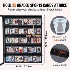 VEVOR 35 Graded Sports Card Display Case, 24.3x30.5x2.1 in, Baseball Card Display Frame with 98% UV Protection Clear View PC Glass, Lockable Wall Cabinet for Football Basketball Hockey Trading Card