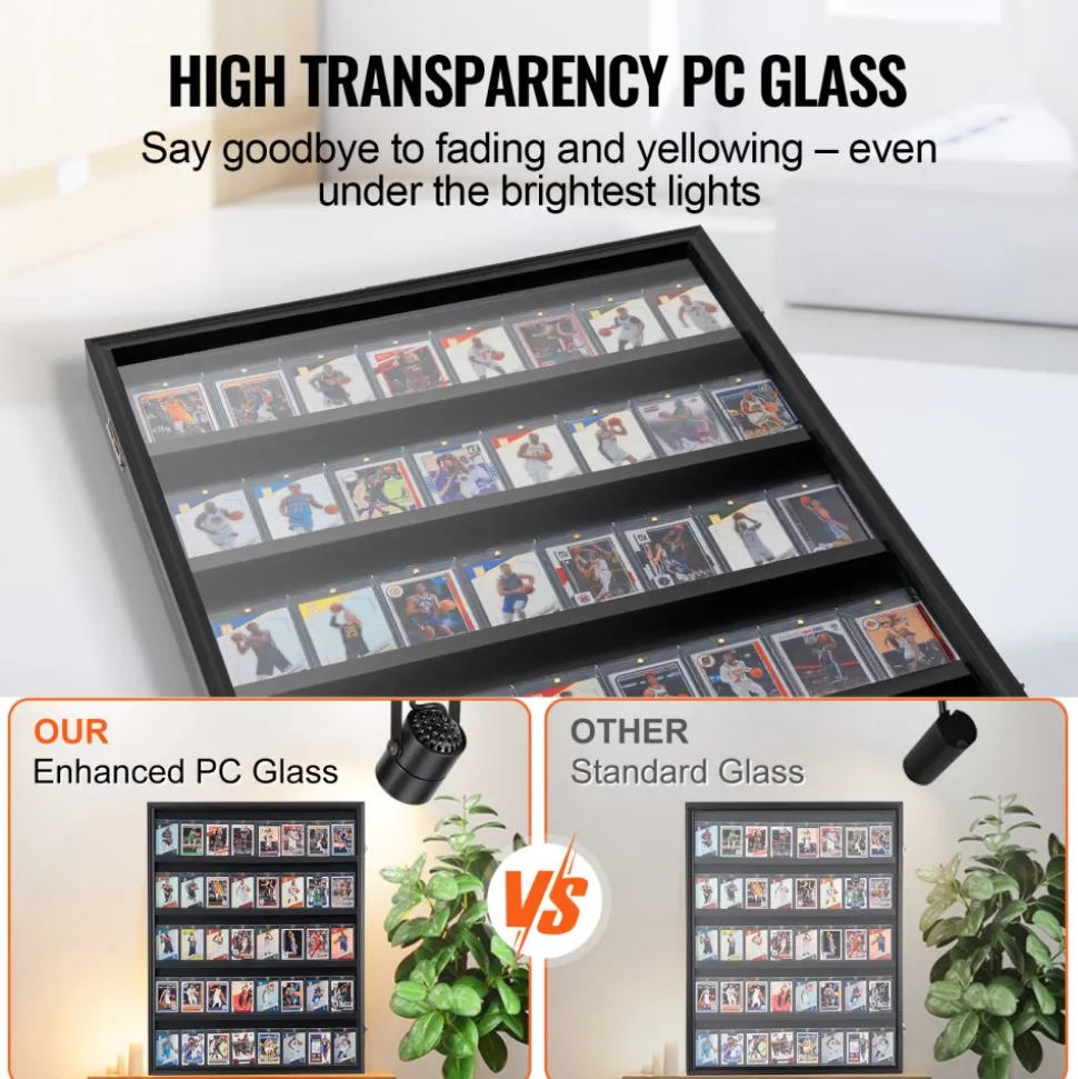 VEVOR 35 Graded Sports Card Display Case, 24.3x30.5x2.1 in, Baseball Card Display Frame with 98% UV Protection Clear View PC Glass, Lockable Wall Cabinet for Football Basketball Hockey Trading Card