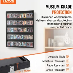 VEVOR 35 Graded Sports Card Display Case, 24.3x30.5x2.1 in, Baseball Card Display Frame with 98% UV Protection Clear View PC Glass, Lockable Wall Cabinet for Football Basketball Hockey Trading Card