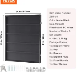 VEVOR 35 Graded Sports Card Display Case, 24.3x30.5x2.1 in, Baseball Card Display Frame with 98% UV Protection Clear View PC Glass, Lockable Wall Cabinet for Football Basketball Hockey Trading Card