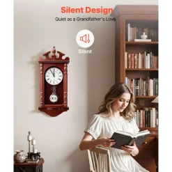 VEVOR Grandfather Clock, 23.2 in Classic Vintage Pendulum Clock, Pine Wood & MDF Wall Clocks with Quartz Movement and Quiet Design, for Living Room, Bedroom, Home Decor & Gift (Cherry Tone Finish)