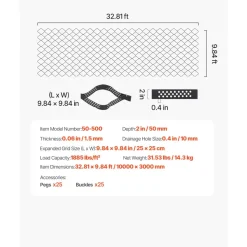 VEVOR Gravel Grid, 2 Inch Depth, 32.81 x 9.84 FT / 10000 x 3000 mm, 1880 LBS Per Sq ft Grass Ground Retainer, Permeable Geo Grids Driveway Stabilization, for Garden, Patio, Walkway, RV Parking Slopes