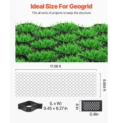 VEVOR Gravel Grid, 2 Inch Depth, 17.06 x 8.86 FT / 5200 x 2700 mm, 1880 LBS Per Sq ft Grass Ground Retainer, Permeable Geo Grids Driveway Stabilization, for Garden, Patio, Walkway, RV Parking Slopes