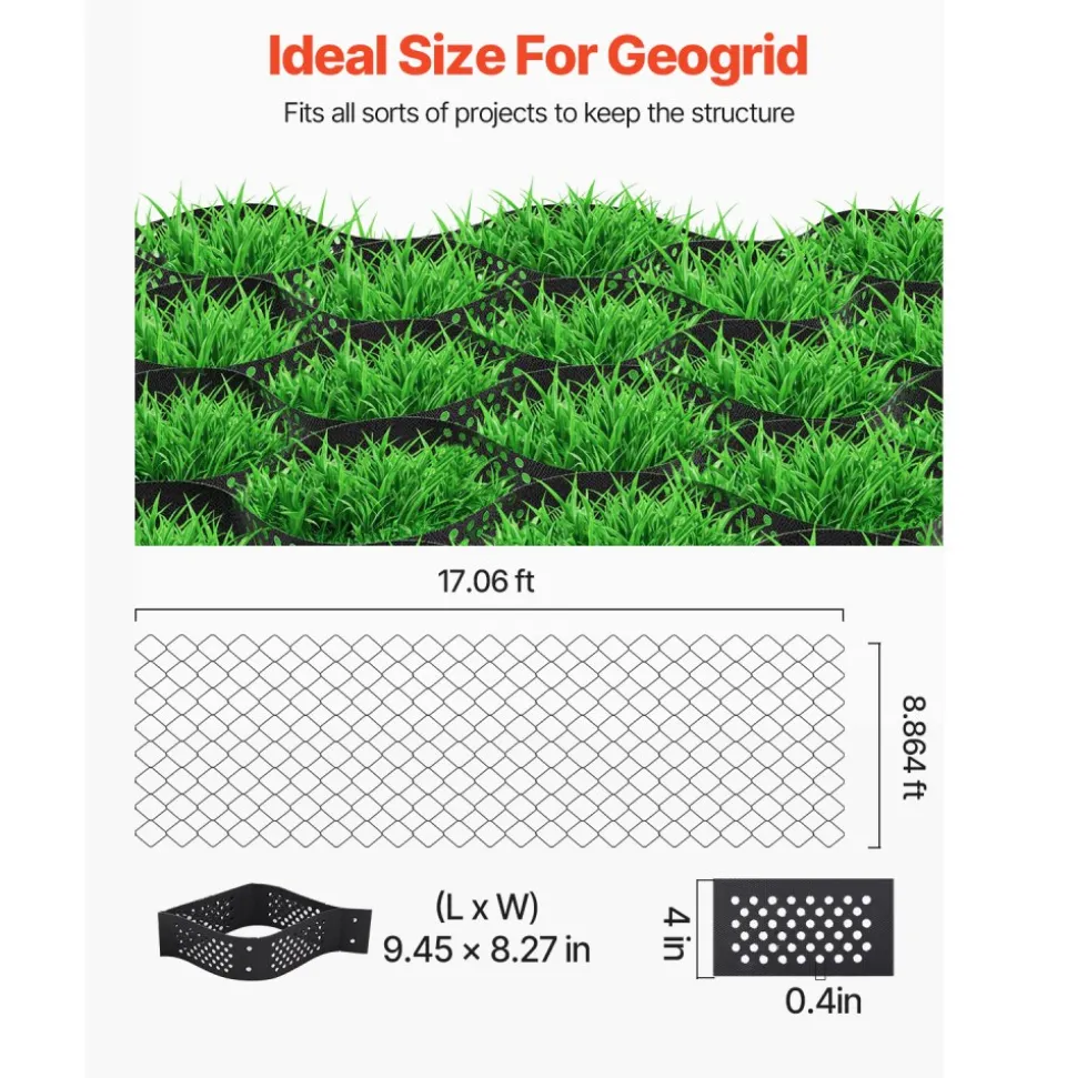 VEVOR Gravel Grid, 2 Inch Depth, 17.06 x 8.86 FT / 5200 x 2700 mm, 1880 LBS Per Sq ft Grass Ground Retainer, Permeable Geo Grids Driveway Stabilization, for Garden, Patio, Walkway, RV Parking Slopes