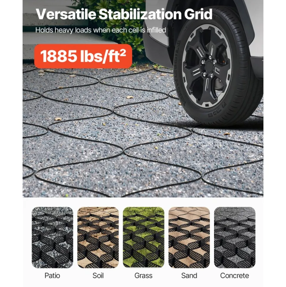 VEVOR Gravel Grid, 2 Inch Depth, 17.06 x 8.86 FT / 5200 x 2700 mm, 1880 LBS Per Sq ft Grass Ground Retainer, Permeable Geo Grids Driveway Stabilization, for Garden, Patio, Walkway, RV Parking Slopes