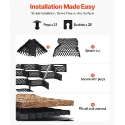 VEVOR Gravel Grid, 2 Inch Depth, 17.06 x 8.86 FT / 5200 x 2700 mm, 1880 LBS Per Sq ft Grass Ground Retainer, Permeable Geo Grids Driveway Stabilization, for Garden, Patio, Walkway, RV Parking Slopes