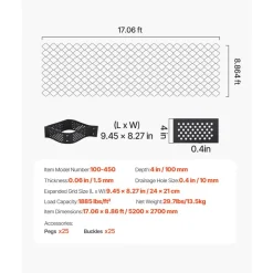 VEVOR Gravel Grid, 2 Inch Depth, 17.06 x 8.86 FT / 5200 x 2700 mm, 1880 LBS Per Sq ft Grass Ground Retainer, Permeable Geo Grids Driveway Stabilization, for Garden, Patio, Walkway, RV Parking Slopes