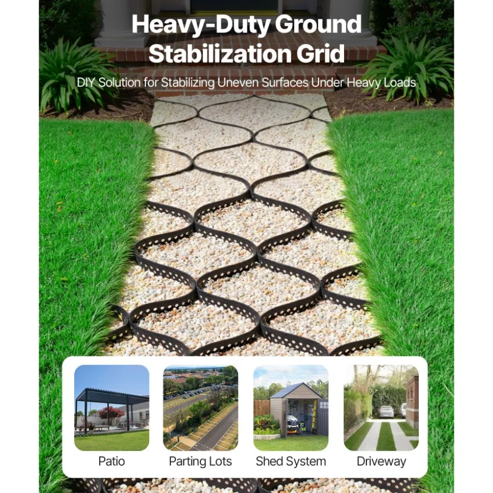 VEVOR Gravel Grid, 3 Inch Depth, 24.93 x 9.52 FT / 7600 x 2900 mm, 1880 LBS Per Sq ft Grass Ground Retainer, Permeable Geo Grids Driveway Stabilization, for Garden, Patio, Walkway, RV Parking Slopes