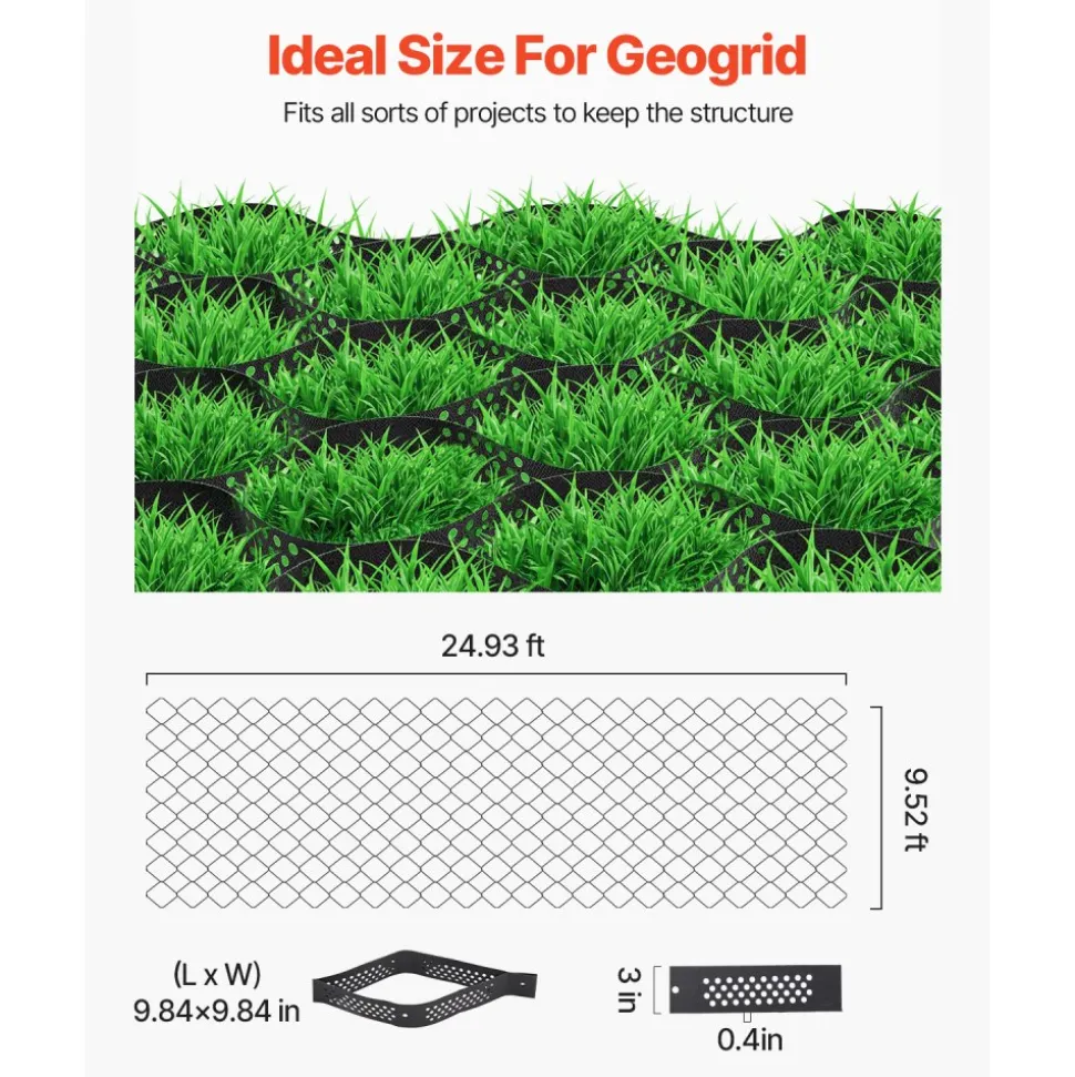 VEVOR Gravel Grid, 3 Inch Depth, 24.93 x 9.52 FT / 7600 x 2900 mm, 1880 LBS Per Sq ft Grass Ground Retainer, Permeable Geo Grids Driveway Stabilization, for Garden, Patio, Walkway, RV Parking Slopes