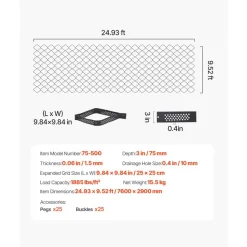 VEVOR Gravel Grid, 3 Inch Depth, 24.93 x 9.52 FT / 7600 x 2900 mm, 1880 LBS Per Sq ft Grass Ground Retainer, Permeable Geo Grids Driveway Stabilization, for Garden, Patio, Walkway, RV Parking Slopes