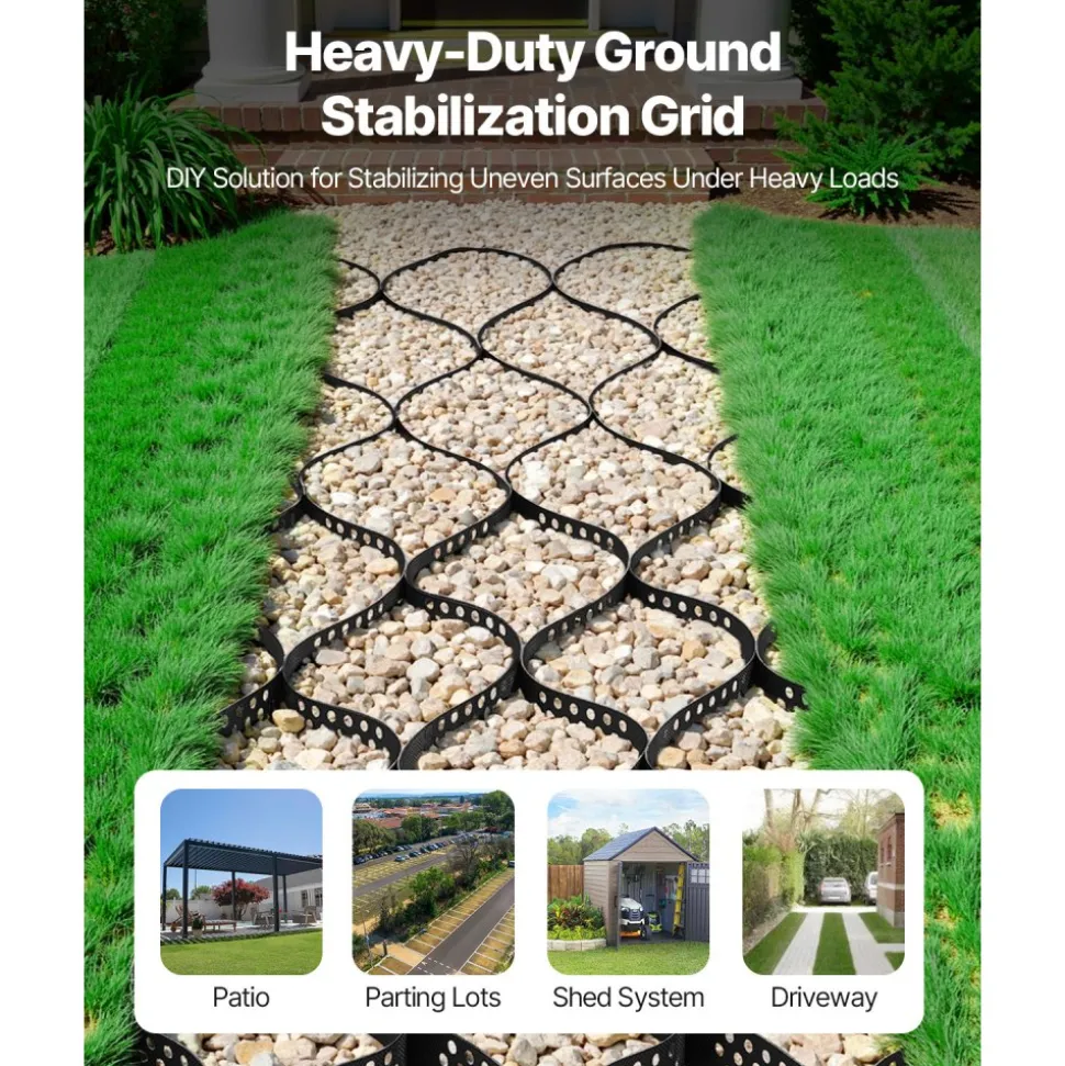 VEVOR Gravel Grid, 2 Inch Depth, 16.4 x 6.5 FT / 5000 x 1980 mm, 1880 LBS Per Sq ft Grass Ground Retainer, Permeable Geo Grids Driveway Stabilization, for Garden, Patio, Walkway, RV Parking Slopes
