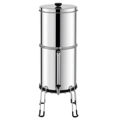 VEVOR Gravity-fed Water Filter System, 2.25G 304 Stainless-Steel Countertop Water Filtration System, Reduces Lead and up to 99% of Chlorine, with 2 Ceramic Carbon Filters, Water Level Spigot, Stand