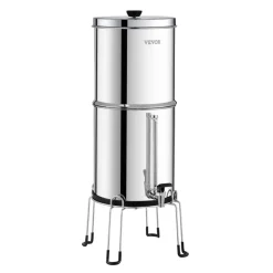 VEVOR Gravity-fed Water Filter System, 2.25G 304 Stainless-Steel Countertop Water Filtration System, Reduces Lead and up to 99% of Chlorine, with 2 Ceramic Carbon Filters, Water Level Spigot, Stand
