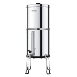VEVOR Gravity-fed Water Filter System, 2.25G 304 Stainless-Steel Countertop Water Filtration System, Reduces Lead and up to 99% of Chlorine, with 2 Ceramic Carbon Filters, Water Level Spigot, Stand