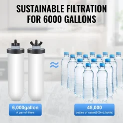 VEVOR Gravity-fed Water Filter System, 2.25G 304 Stainless-Steel Countertop Water Filtration System, Reduces Lead and up to 99% of Chlorine, with 2 Ceramic Carbon Filters, Water Level Spigot, Stand