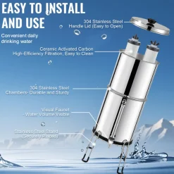VEVOR Gravity-fed Water Filter System, 2.25G 304 Stainless-Steel Countertop Water Filtration System, Reduces Lead and up to 99% of Chlorine, with 2 Ceramic Carbon Filters, Water Level Spigot, Stand