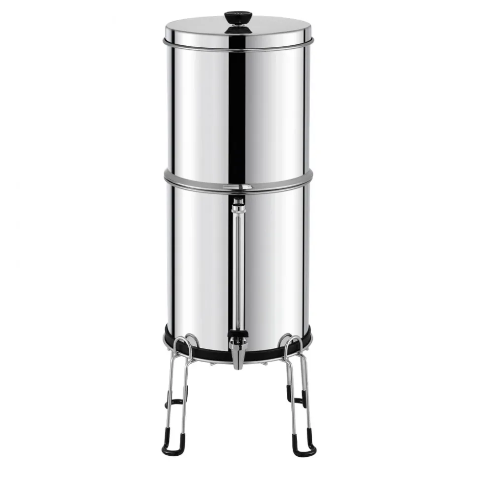 VEVOR Gravity-fed Water Filter System, 2.25G 304 Stainless-Steel Countertop System, Water Filtration System, Reduces Lead and up to 99% of Chlorine, with 2 Carbon Filters, Water Level Spigot, Stand