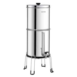 VEVOR Gravity-fed Water Filter System, 2.25G 304 Stainless-Steel Countertop System, Water Filtration System, Reduces Lead and up to 99% of Chlorine, with 2 Carbon Filters, Water Level Spigot, Stand